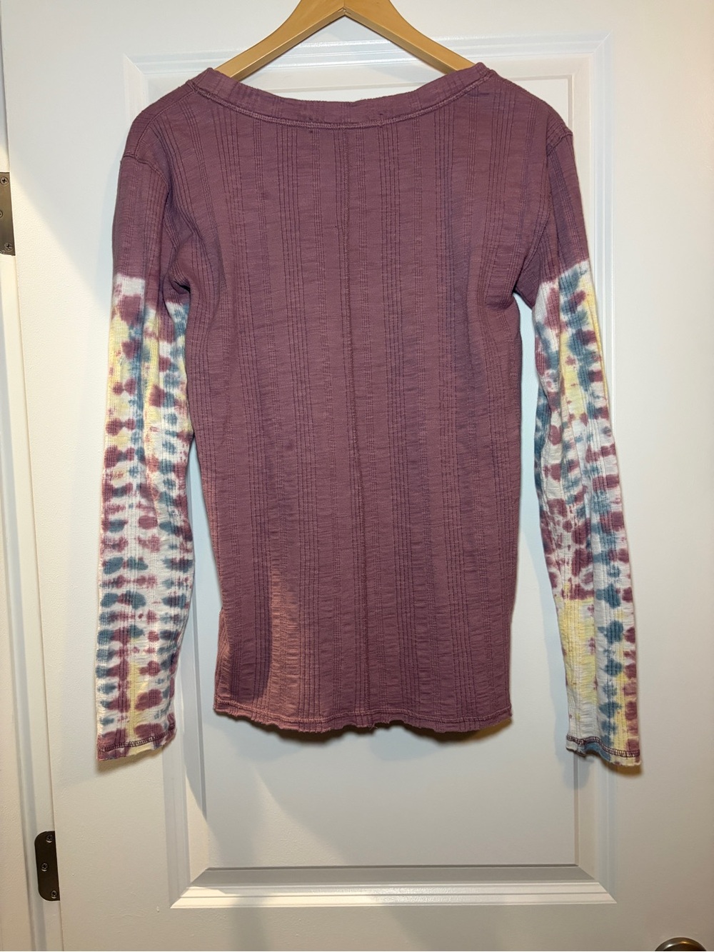 Free People | We The Free Tie Dye Ribbed Scoop Neck Thermal Long Sleeve - Mauve - Picture 4 of 6